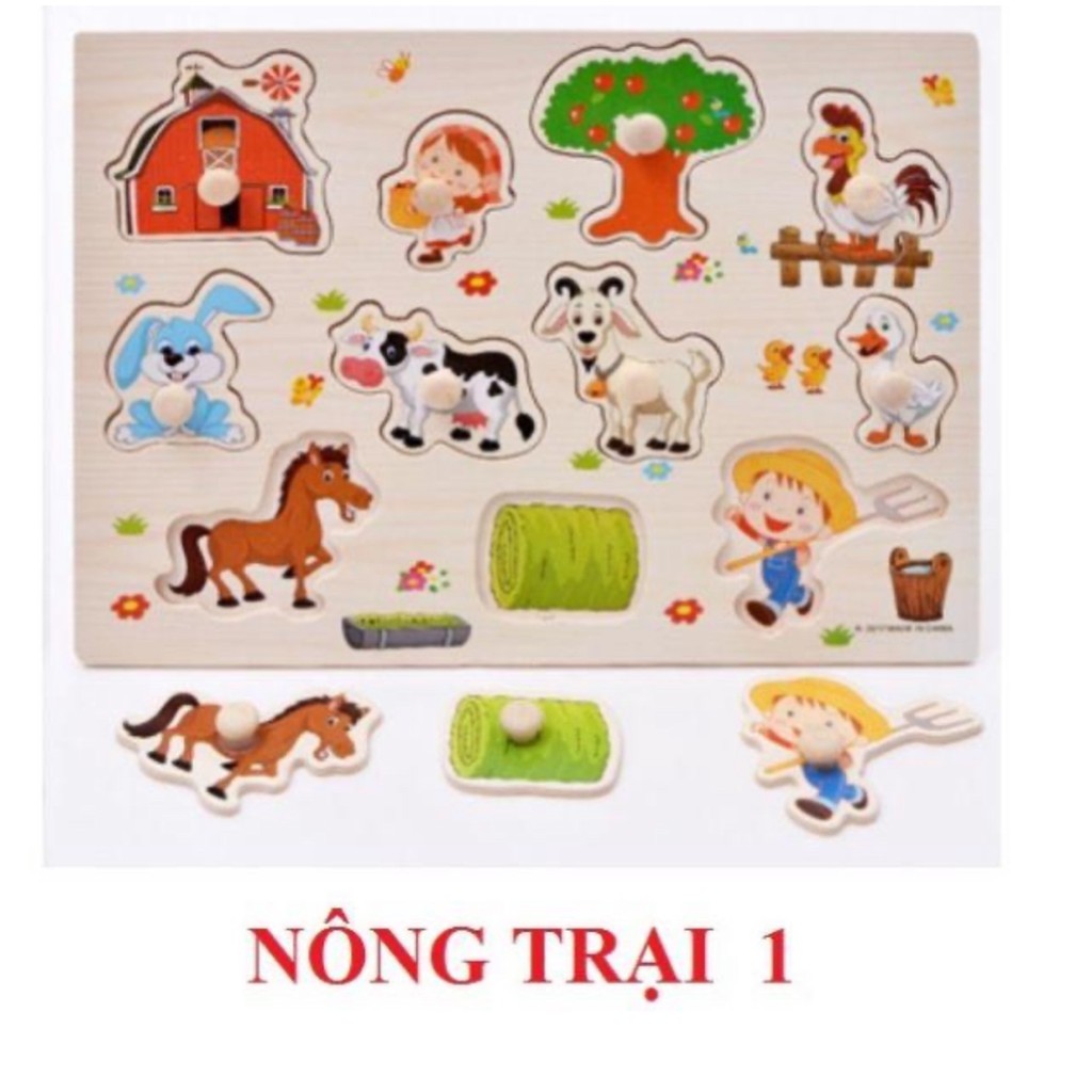 Đồ chơi bảng núm gỗ thông minh ghép hình học chữ cái chữ số con vật phương tiện cho bé nhiều chủ đề to đẹp BINKIDS