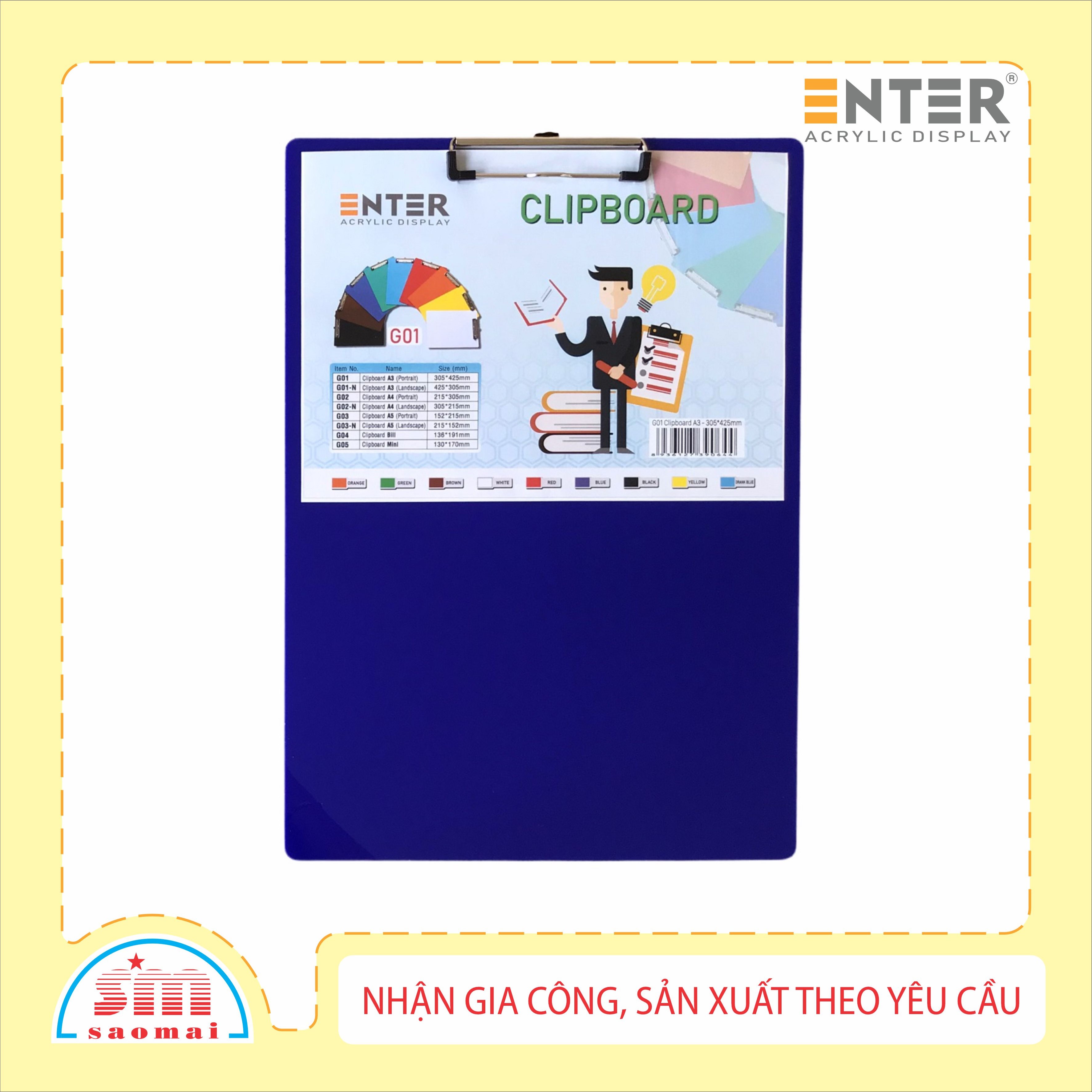 Bìa trình ký mica enter g01 31.5x43cm có kẹp giấy a3 đứng