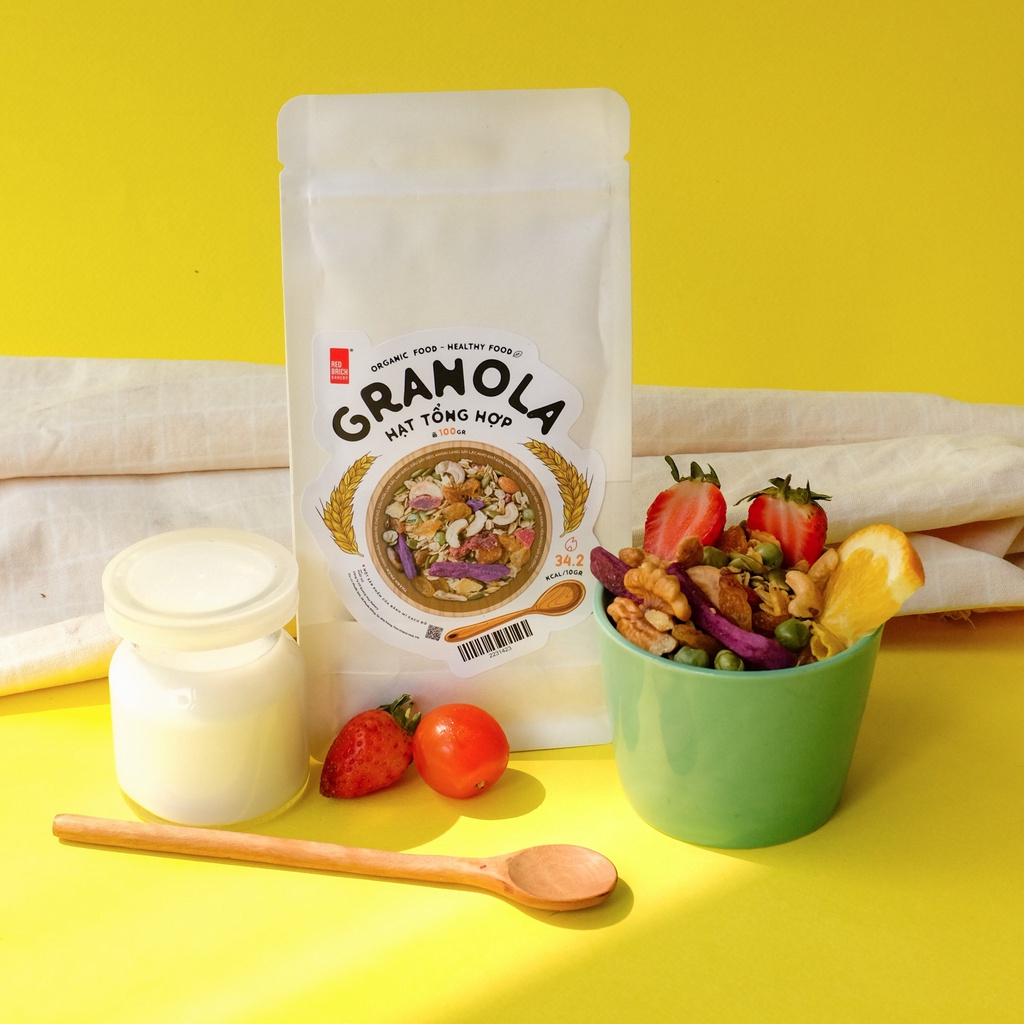 Granola siêu hạt mix 11 quả hạt thương hiệu gạch đỏ 100g, ngũ cốc giảm cân chuẩn ăn kiêng