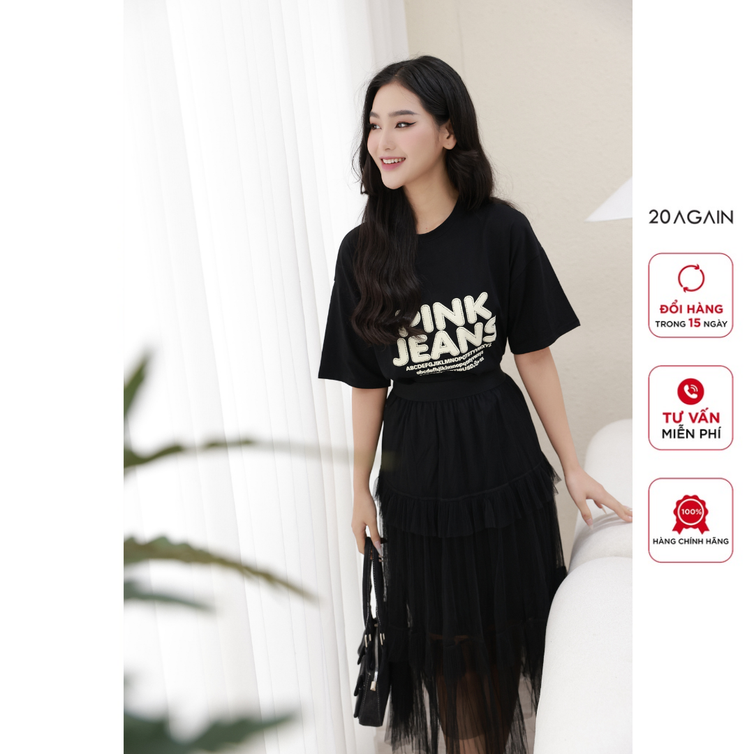 Chân váy cạp chun 20AGAIN, xếp ly 3 tầng thanh lịch basic JDW2026
