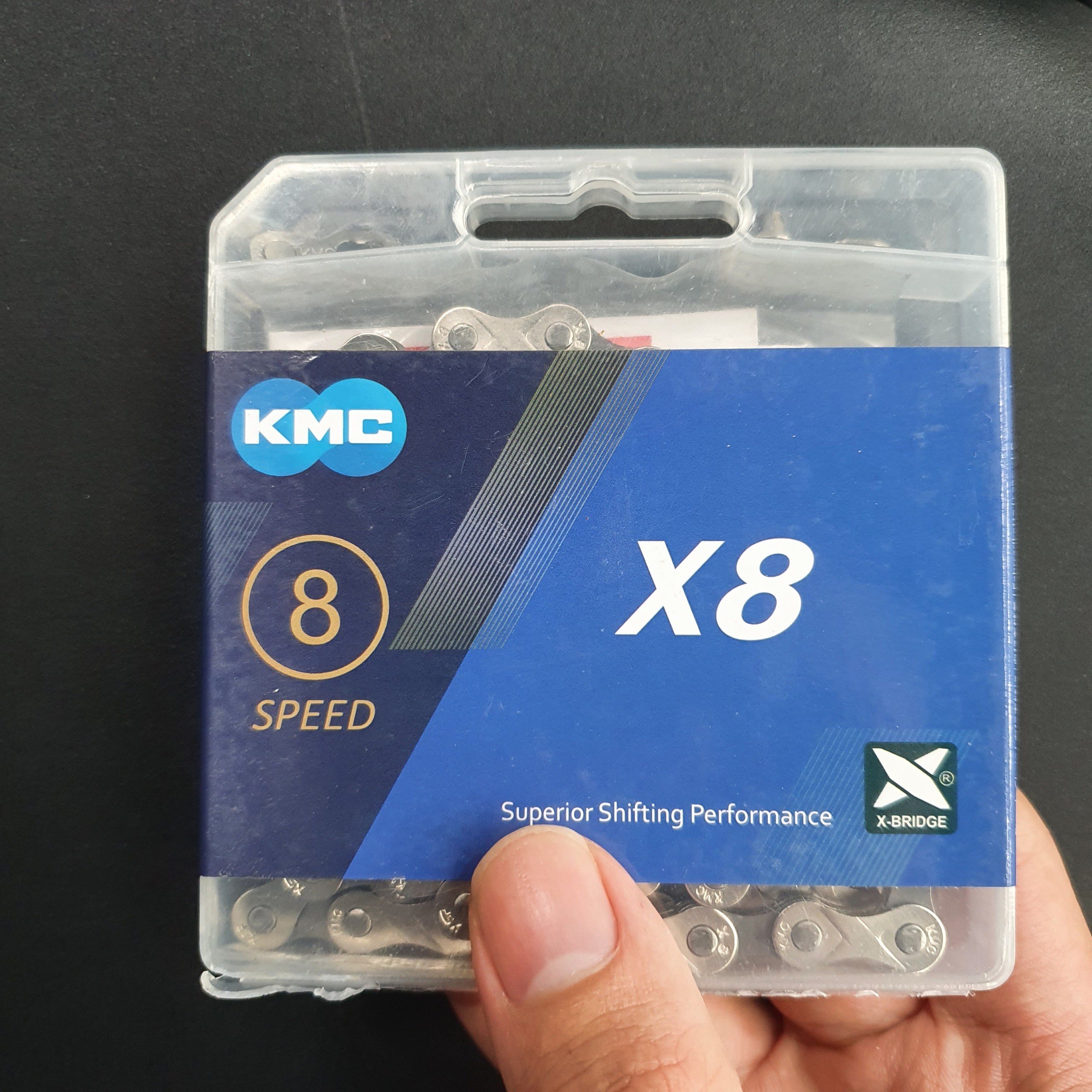 Dây Xích - Sên Xe Đạp KMC X8 116 Link FullBox 8 Speed (Màu Bạc Xám)