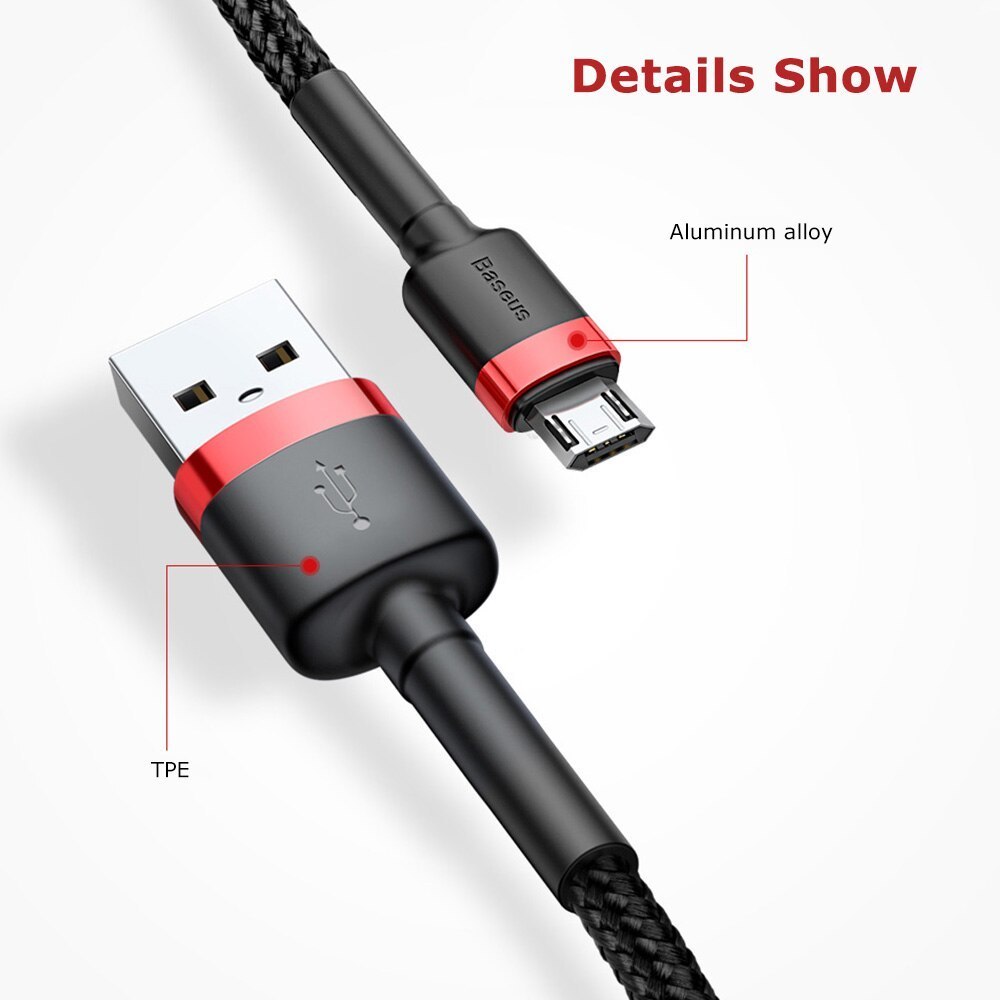 Cáp sạc baseus cafule  micro usb cho sam sung oppo - dây sạc bọc dù chống gập đứt siêu bền