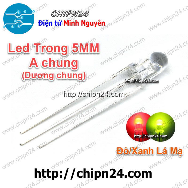 Led 2 màu 3 chân 5mm trong dương chung