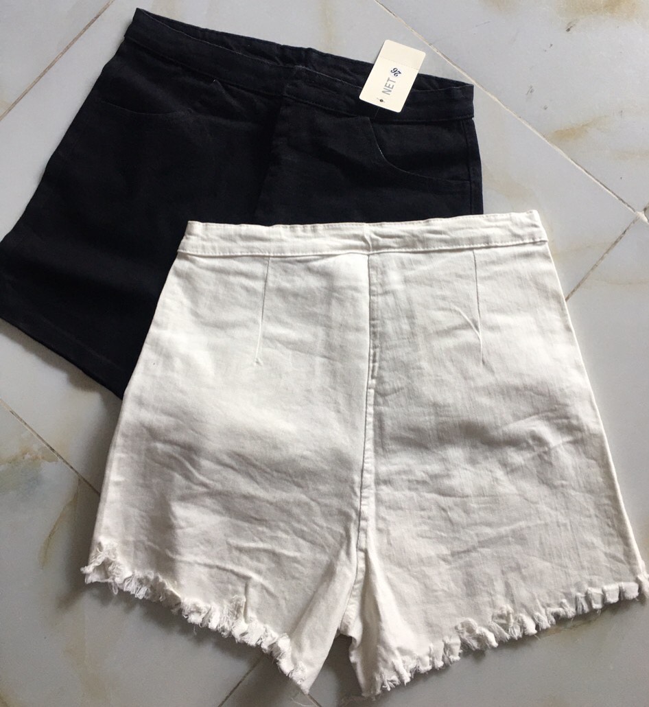 Quần Short Jean Cạp Cao Có Túi Dành Cho Nữ