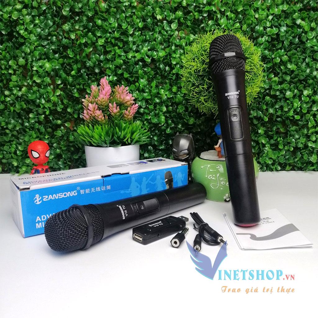 Micro không dây, Mic Bluetooth, Mic karaoke ZANSONG V10 TU Remach Rẻ Mà Chất cho loa kéo, loa kẹo kéo, loa không dây, Mic đa năng