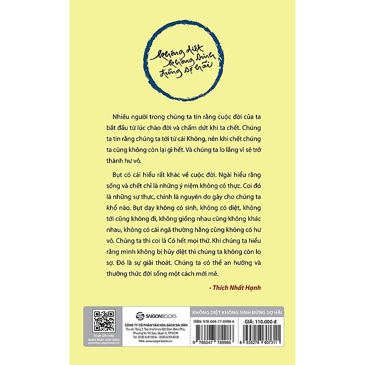 Sách - Không Diệt Không Sinh Đừng Sợ Hãi + Tặng Bookmark