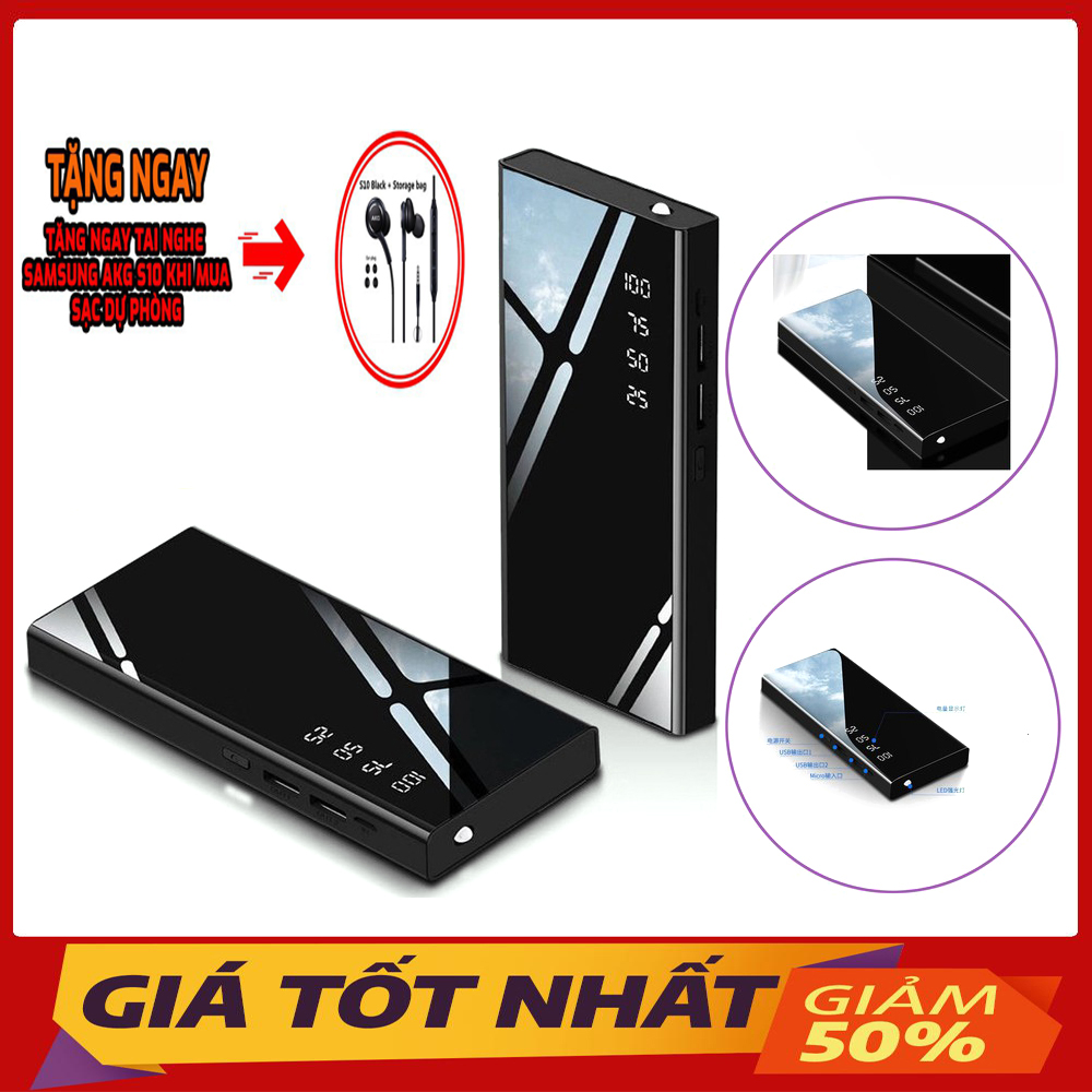 Cục Sạc Dự Phòng 10000mAh, Hỗ Trợ Sạc 2 Thiết Bị Cùng Lúc, Kèm Dây Sạc Nhanh, Có LED Báo %Pin, Bảo Hành 2 Tháng