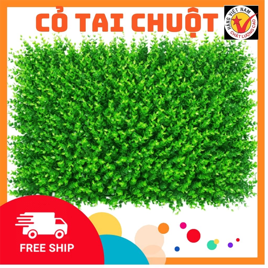 Cỏ treo tường tai chuột rộng  40cm x 60cm  Cỏ giả cải xoong trang trí ,cỏ nhựa điểm bông deco tường
