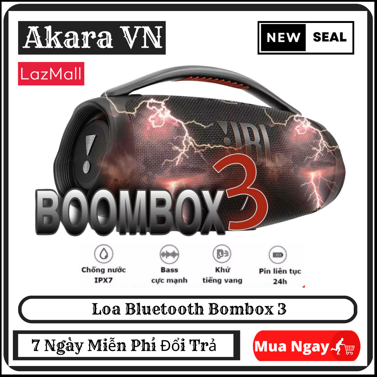 Loa Di Động Bombox 3 Pro Karaoke , (100W)  Loa Bluetooth JBL Bombox 3 Pro , Karaoke  Bass Mạnh Mẽ  Tặng kèm 2 Micro Loa Karaoke Công Suất Cực Lớn