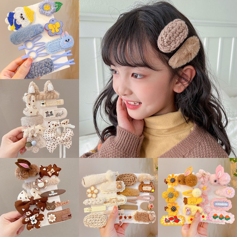 Bộ Kẹp Tóc Mái Bằng Lông Nhung Đính Hoa / Thỏ Dễ Thương Xinh Xắn Cho Bé Gái