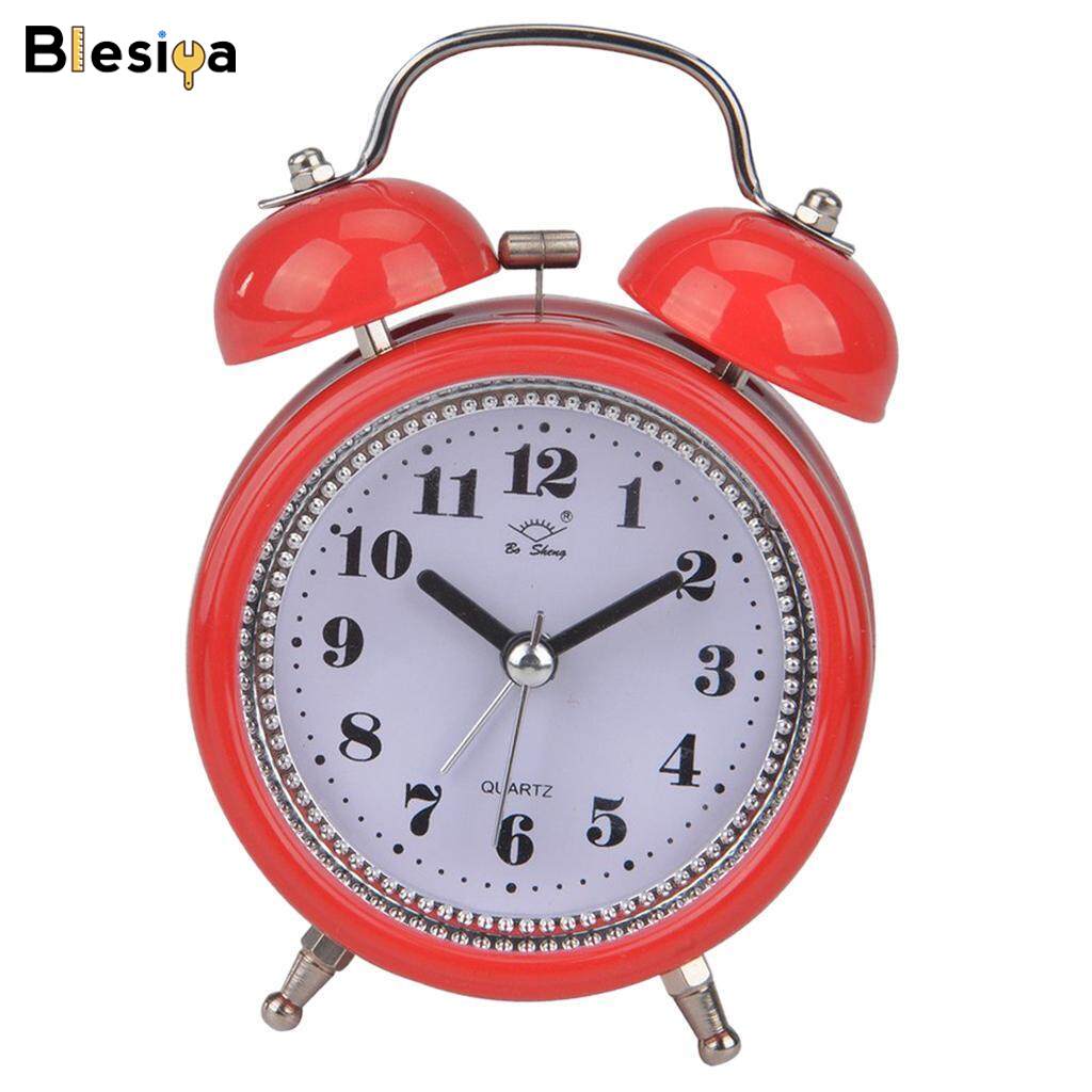 Blesiya Classic 3inch Double Metal Bell Desk Table Loud Alarm Clock with Night Light