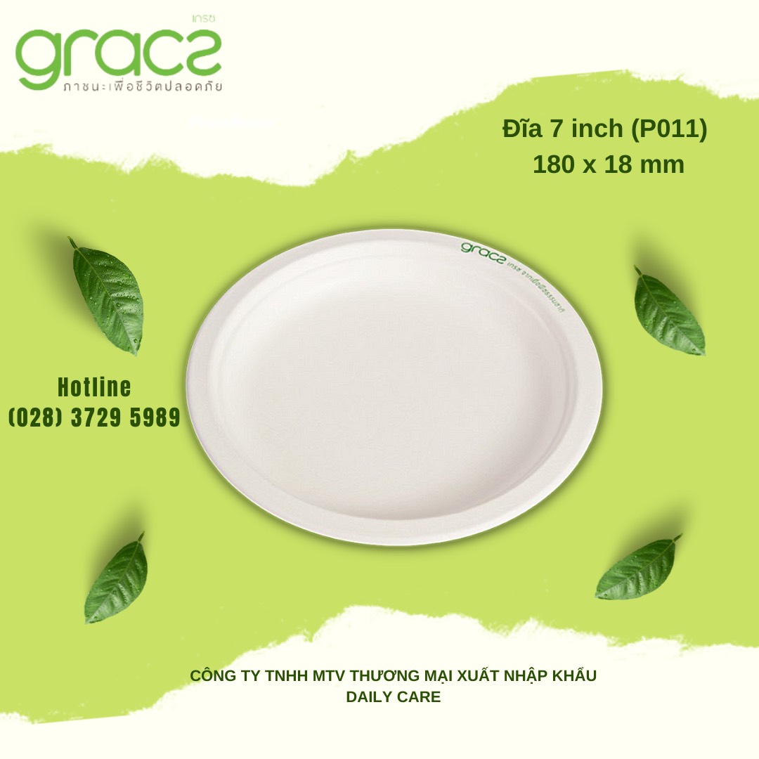 10 Đĩa bã mía Thái Lan 7 inch ~18cm (trắng)