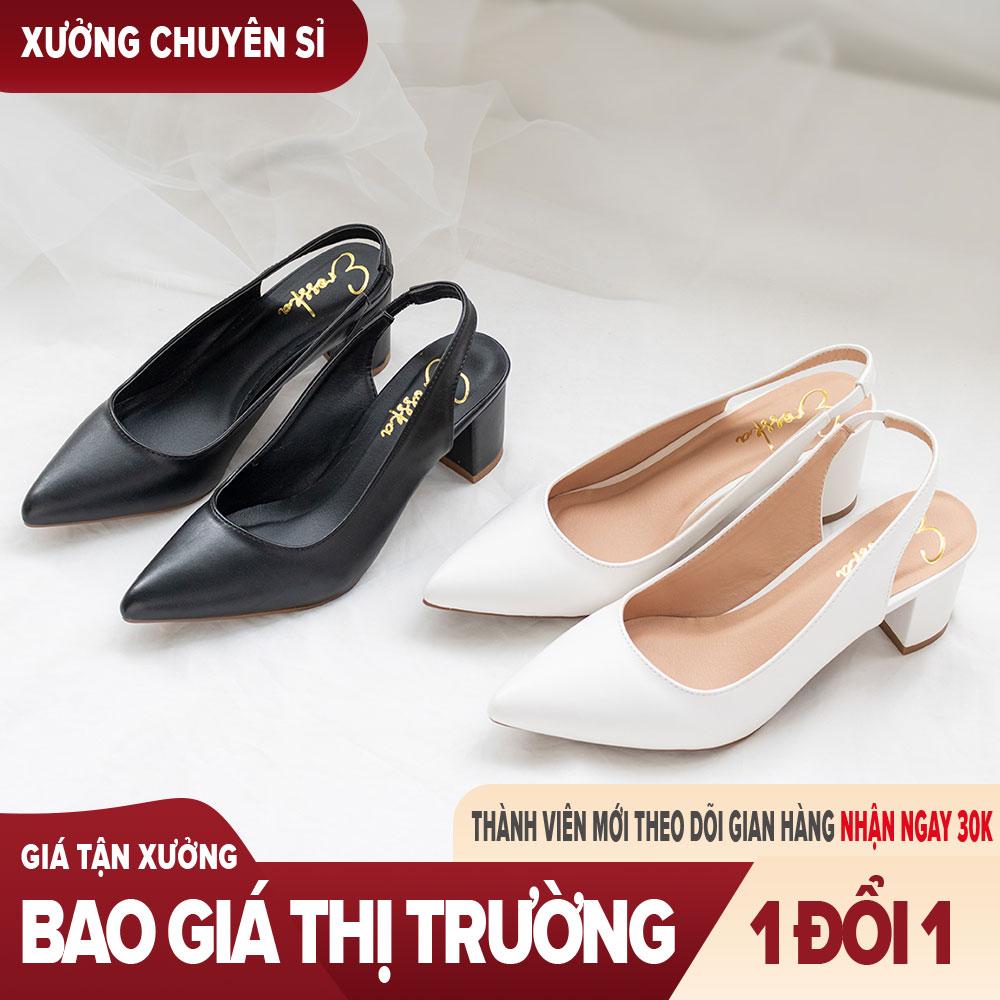 Giày nữ, giày cao gót slingback hở gót, bít mũi thời trang nữ kiểu dáng basic_ EH015 ( BR)