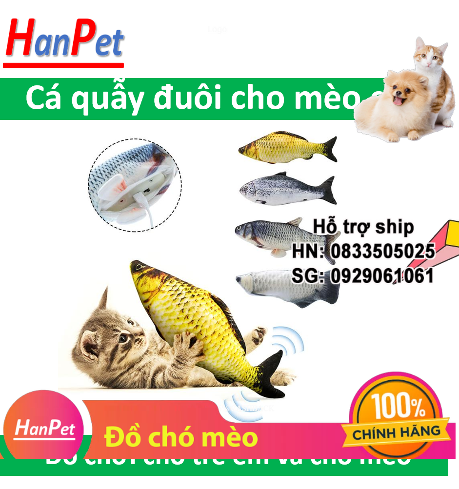 Hanpet - Đồ chơi cho mèo Màu ngẫu nhiên- Cá nhảy điện tử quẫy đuôi như thật đồ chơi cho trẻ em và cho mèo chơi có cổng sạc USB tiện dụng
