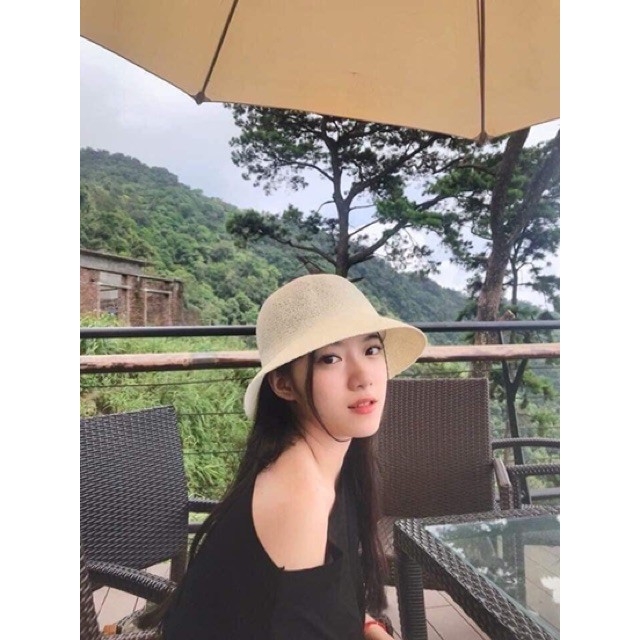 Mũ cói nữ chữ M siêu HOT, Nón nữ rộng vành chữ M hàng quảng châu
