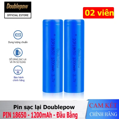 [02 viên] Pin sạc 18650 - 1200mAh đầu bằng (xanh) chính hãng Doublepow, Pin Lithium 3,7V - 18650 dung lượng thực 1200mAh