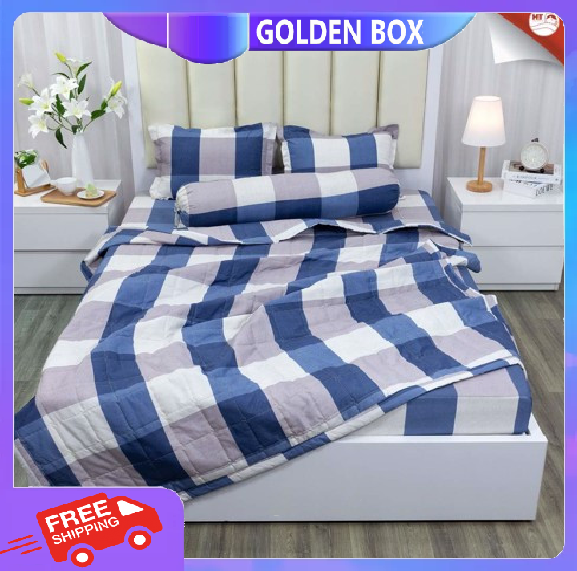 Chăn Hè Caro mền chần bông 2 lớp chất liệu cotton poly Hàn Quốc