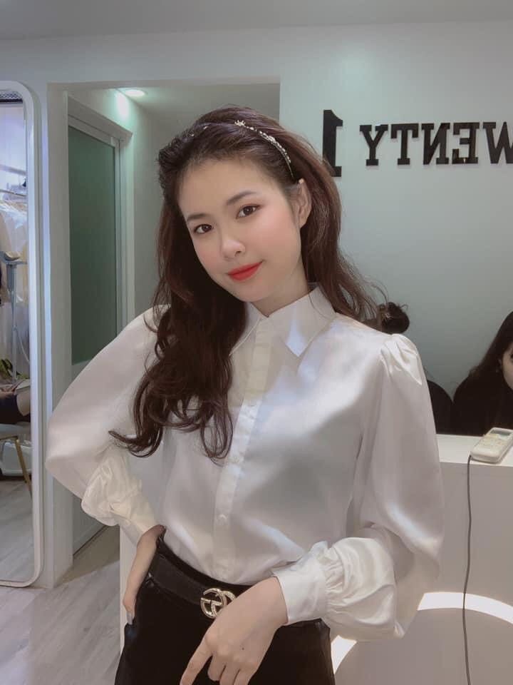 ÁO Sơ Mi LỤA TRẮNG CÔNG SỞ TAY BỒNG CỔ ĐỨC 012