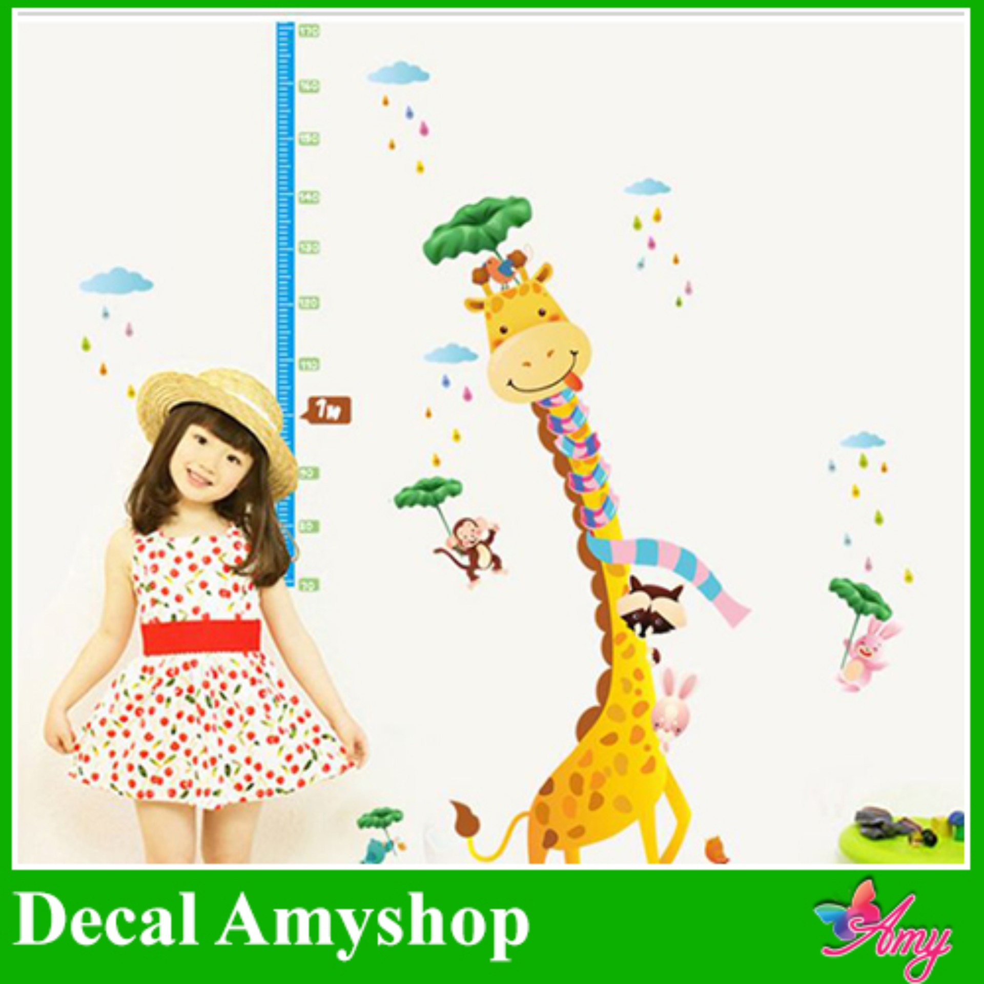 Decal thước đo chiều cao trang trí tường cho bé yêu họa tiết Hươu cao cổ 2 AmyShop