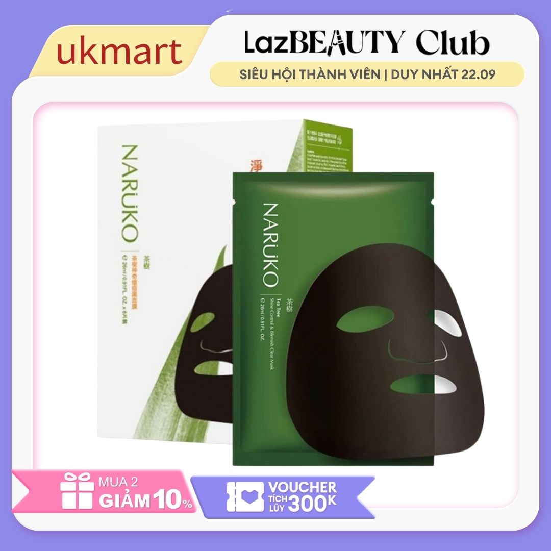Hộp 8 Miếng Mặt Nạ Kiểm Soát Dầu Và Mụn Trà Tràm Naruko Tea Tree 26ml/m (Bản Đài)