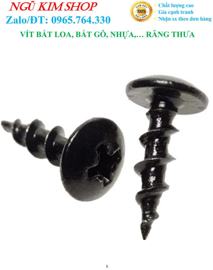VÍT BẮT LOA M4 x L _ RĂNG THƯA MẠ ĐEN