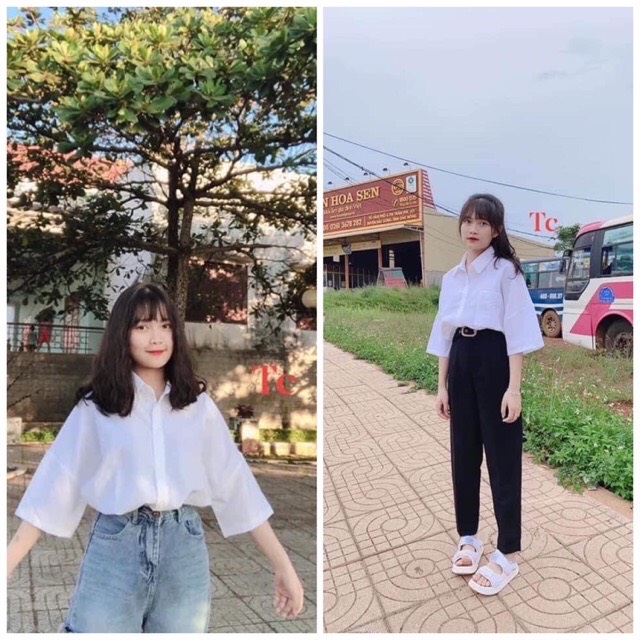 Áo Sơ Mi Nữ Áo Sơ Mi Trơn Form Rộng Quốc Dân