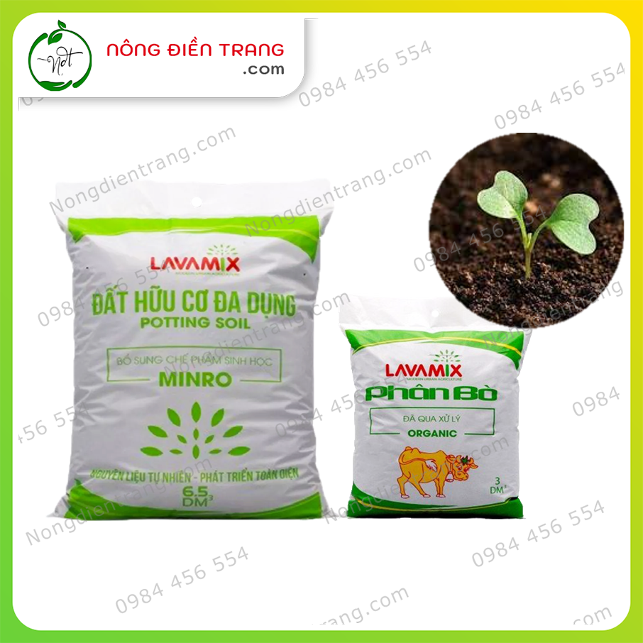 Bộ Đôi Trồng Cây Tiện Lợi: Đất sạch 6.5dm3 và Phân bò nguyên chất 3dm3 - Giàu dinh dưỡng, chuyên trồng rau, cây cảnh, hoa kiểng, lan VTNN Nông Điền Trang