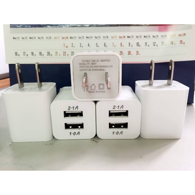 Cốc sạc 2 cổng 5v 1a và 2a