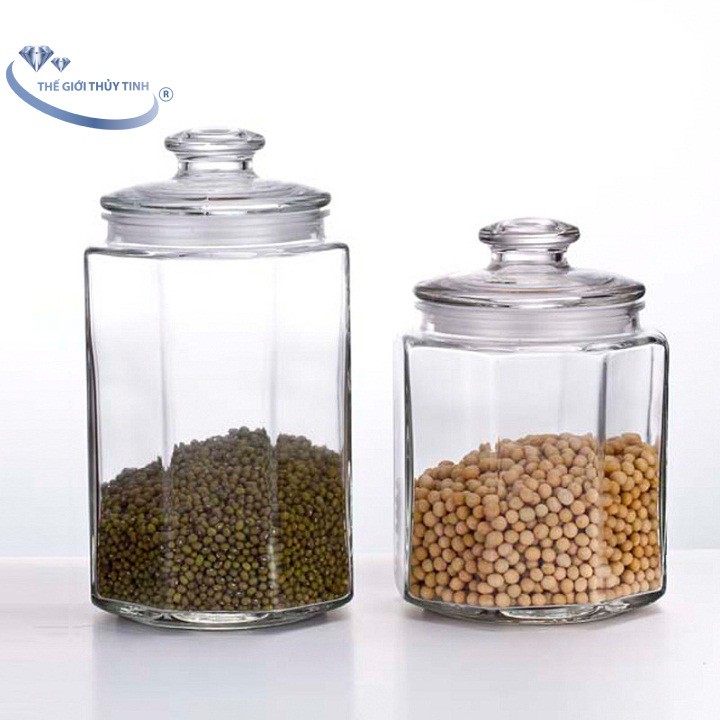 Hủ thủy tinh 1500ml (1,5 LÍT) đựng gia vị các loại hạt. Hộp đựng thức phẩm có nắp an toàn - dung tích 1500ml