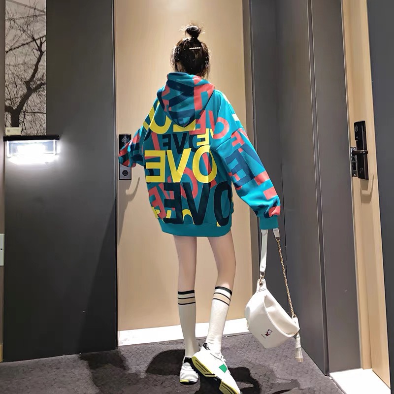 Áo khoác nỉ form rộng nữ in chữ nhiều màu siêu cute miều