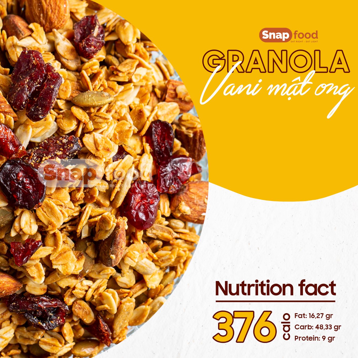 Ngũ cốc GIẢM CÂN ĂN KIÊNG - Granola vị Vani Vanilla Honey 500g - Snap Food