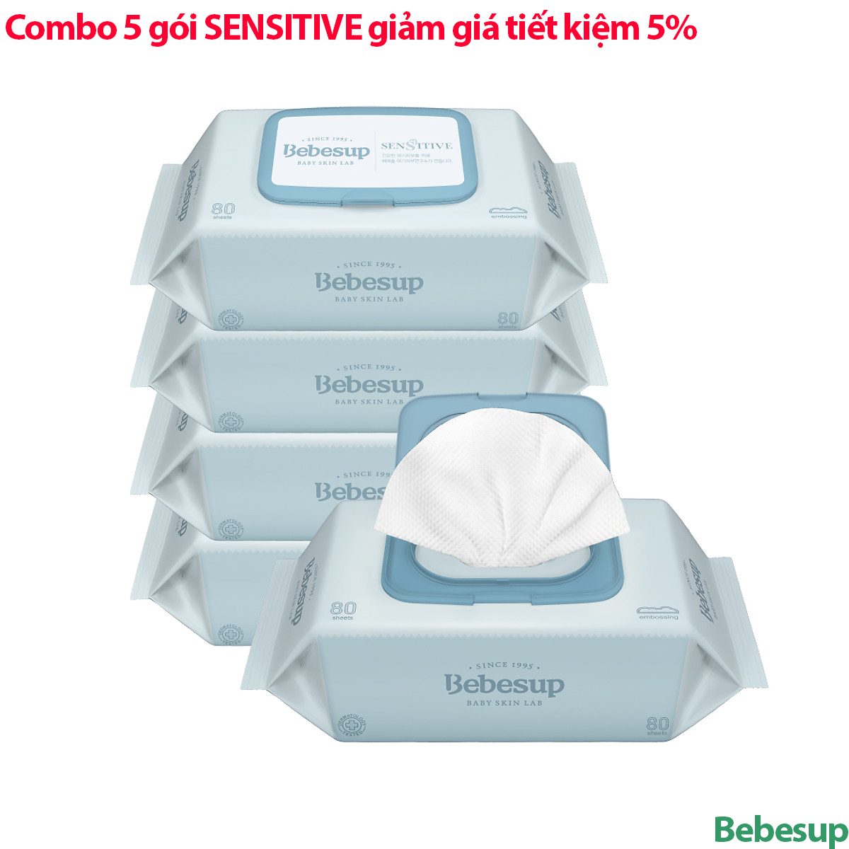 Combo 5  gói khăn giấy ướt đa năng cho bé sơ sinh- Sensitive80