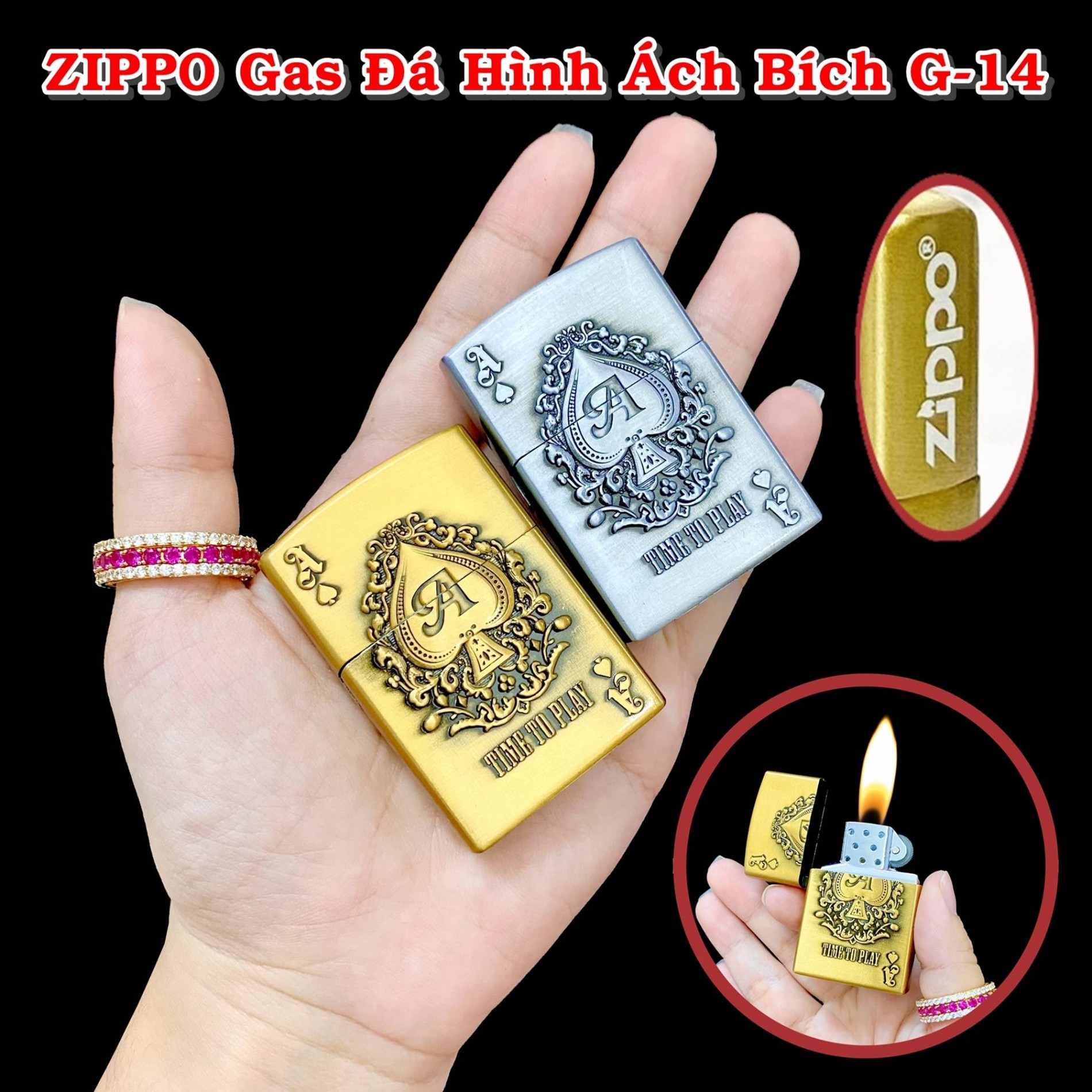 BẬT LỬA ZIPPO GAS ĐÁ HÌNH ÁCH BÍCH G-14
