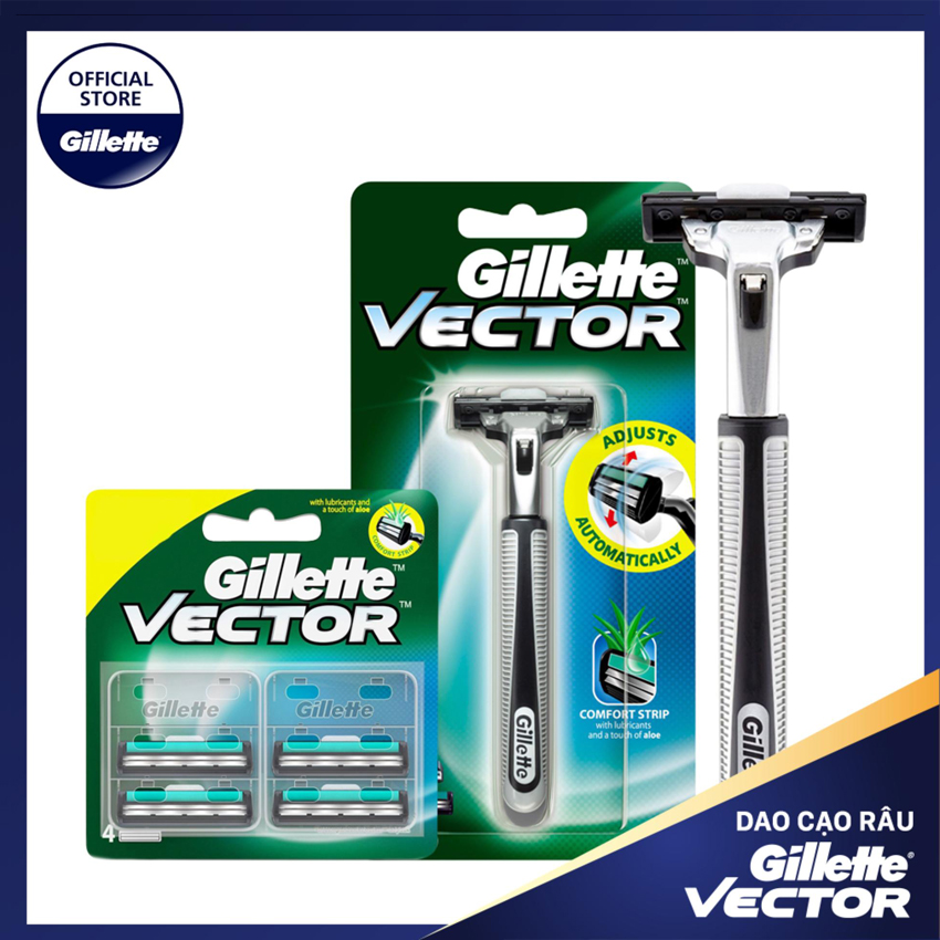 [Hàng hot, chính hãng] Dao cạo râu Gillette Vector (kèm 4 lưỡi) Hakii