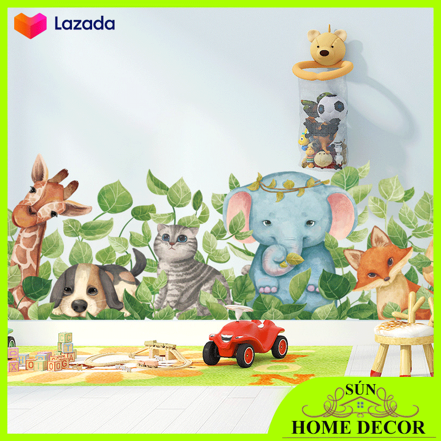 [MẪU ĐỘNG VẬT VÀ CÂY LÁ] Decal dán tường cho bé, tranh dán trang trí phòng cho bé, nhà trẻ mẫu giáo cho con yêu