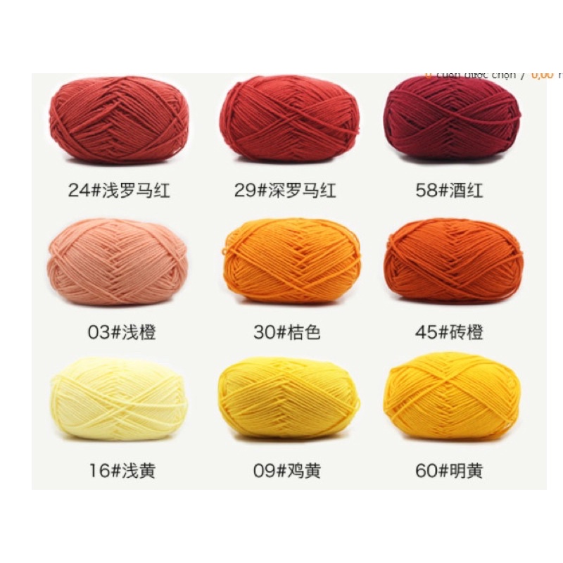 LEN MILK COTTON 50GR Bảng 1