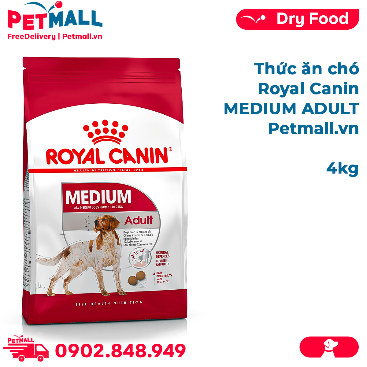 Thức ăn chó royal canin medium adult 4kg petmall