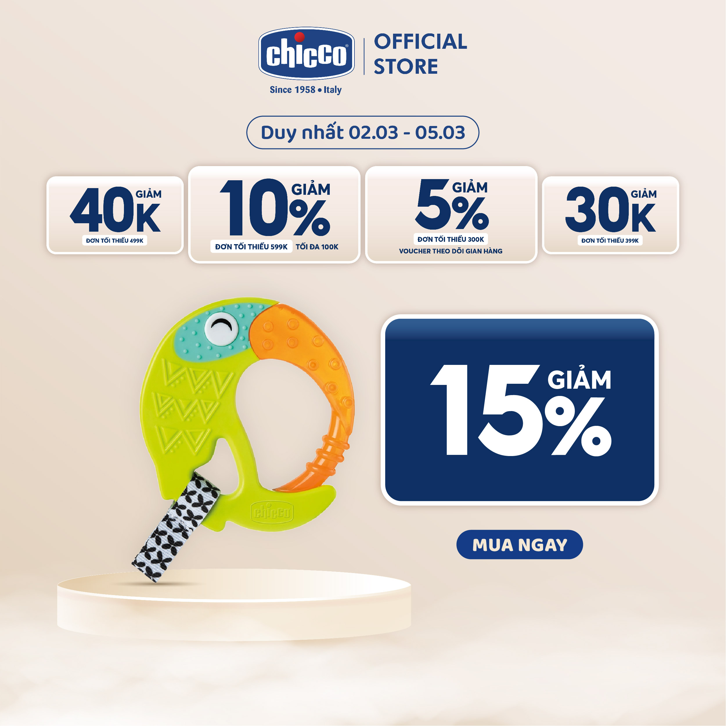 Gặm nướu hình vẹt vui nhộn Chicco
