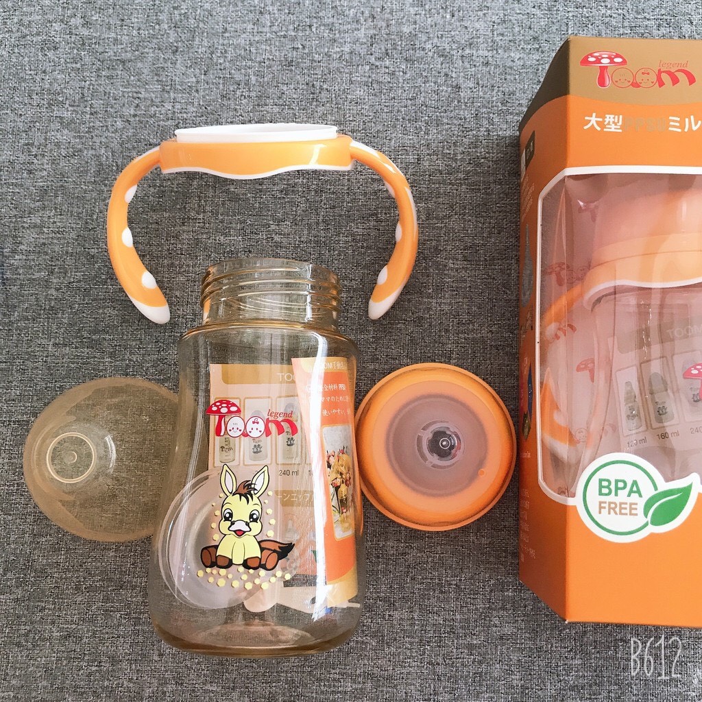 Bình cổ rộng TOOM ( Tặng kèm 01 núm ty + van chống sặc ) có tay cầm 180ml/260ml
