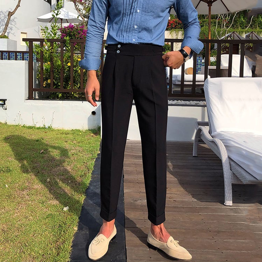 Quần Tây Baggy Nam Cạp Cao Side Tabs Màu Nâu Kiểu Dáng Thanh Lịch Chất Vải Đẹp Không Xù Lông Không Bai Gião