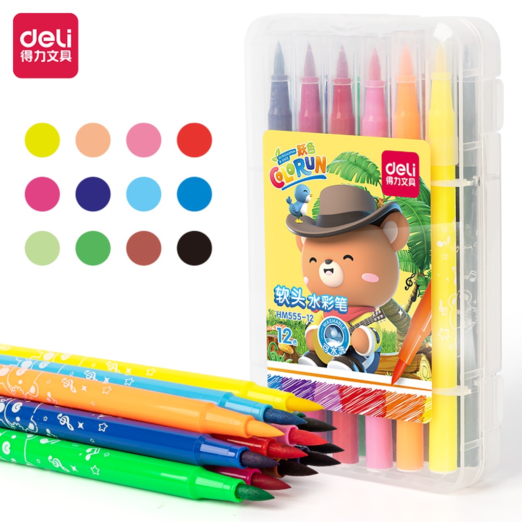 Bút màu lông đầu mềm Deli, bút dạ màu marker chuyên nghiệp viết calligraphy mỹ thuật hội họa - HM555