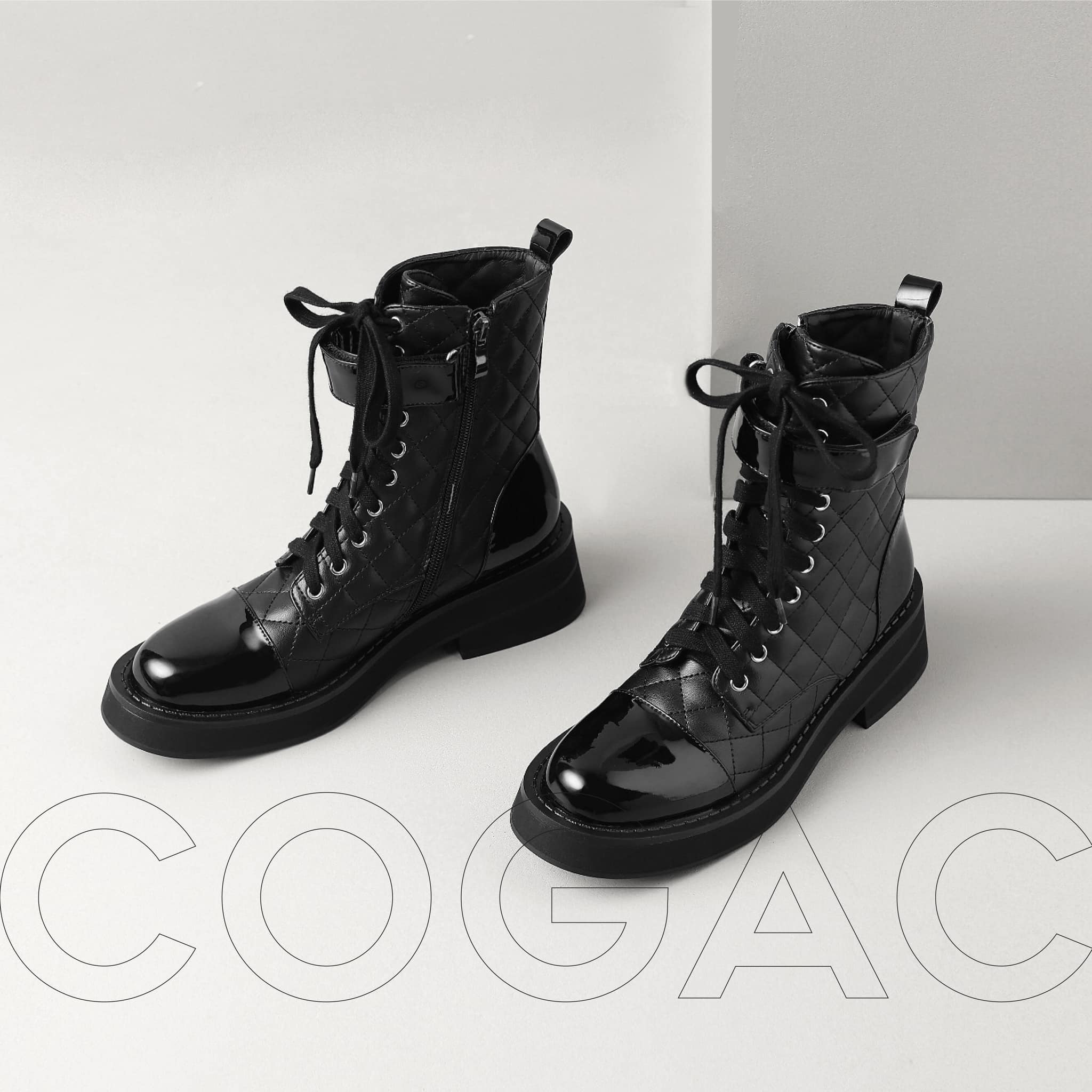 ENSo - Boots Da Thật Màu Trắng Mix Đen COGAC Đế Cao 5 cm
