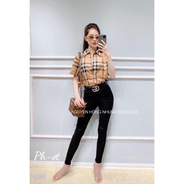 Áo sơ mi nữ kẻ BBR cộc tay chất THÔ đẹp
