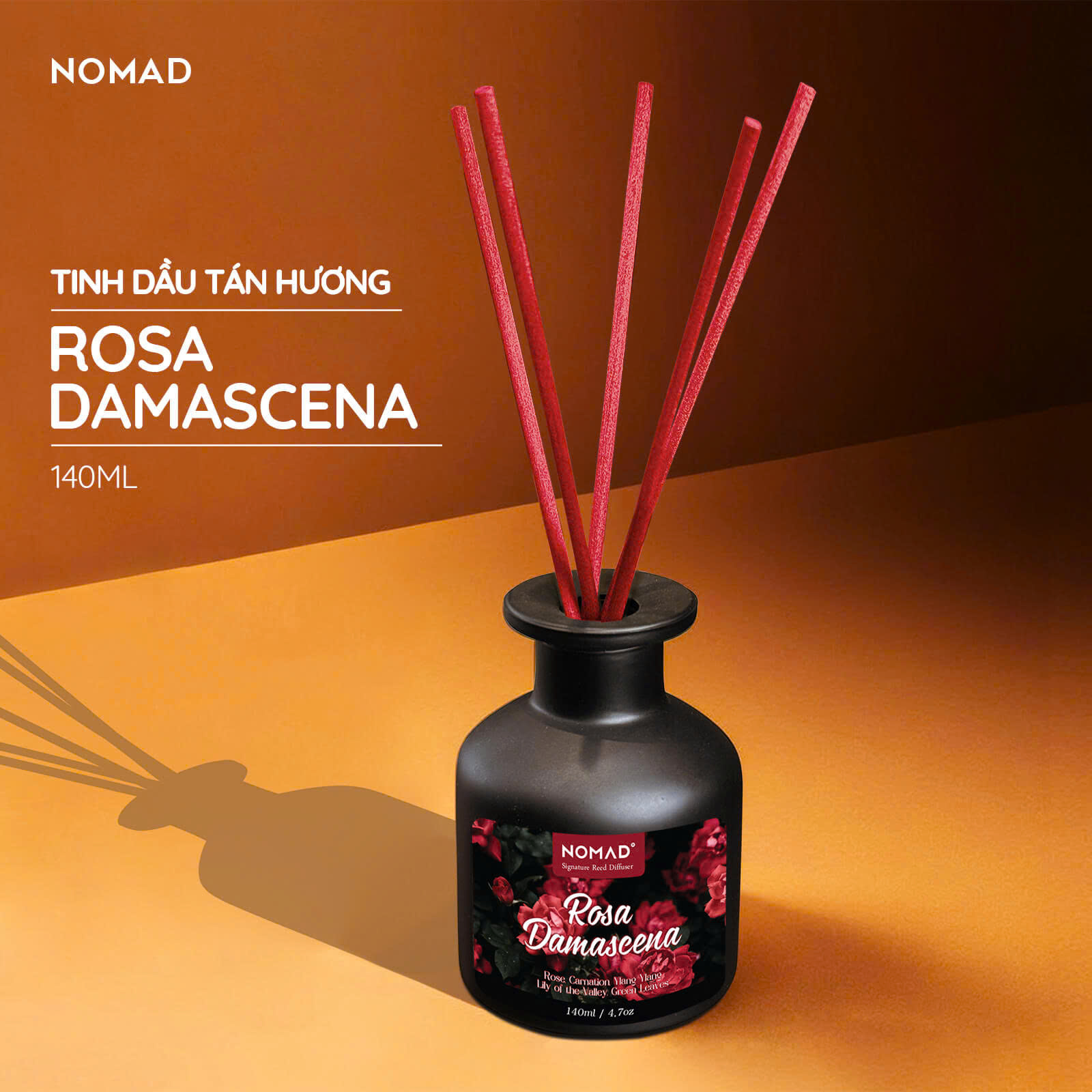Bộ Tán Hương Que Mây Nomad Reed Diffuser 140ml - Rosa Damascena