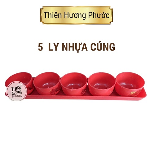 Bộ 3 ly, 5 ly cúng nhựa kèm đế màu đỏ