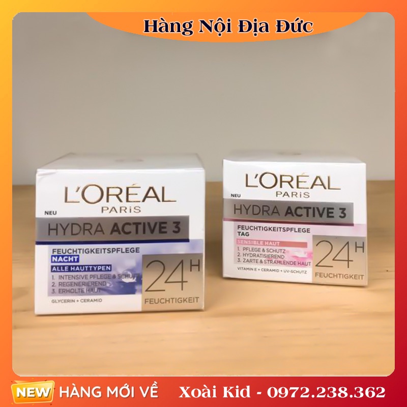 Kem dưỡng da Loreal Hydra Active 3 24h - Nội địa Đức Đủ Bill