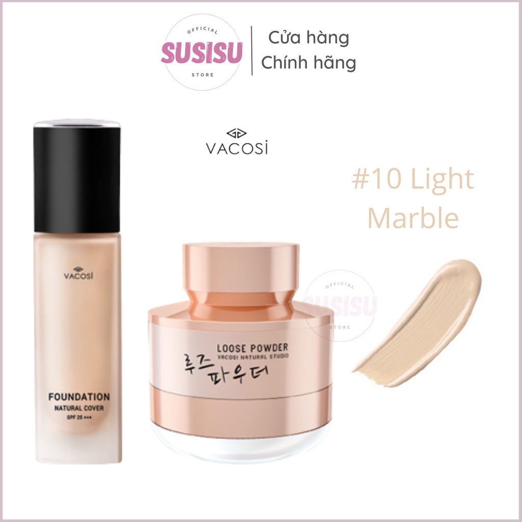 Set Kem nền & phấn phủ kiềm dầu mịn da Vacosi SPF25 +++