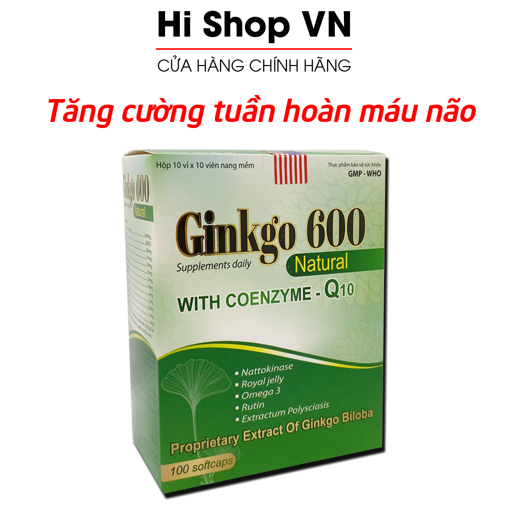 Bổ não GINKGO 600 Natural dầu gấc ngăn ngừa tai biến, giảm đau đầu, hoa mắt, chóng mặt - Hộp 100 viên