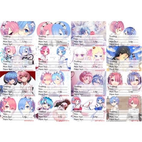 [HCM]Nhãn vở anime Re:zero combo 3 set 48 nhãn