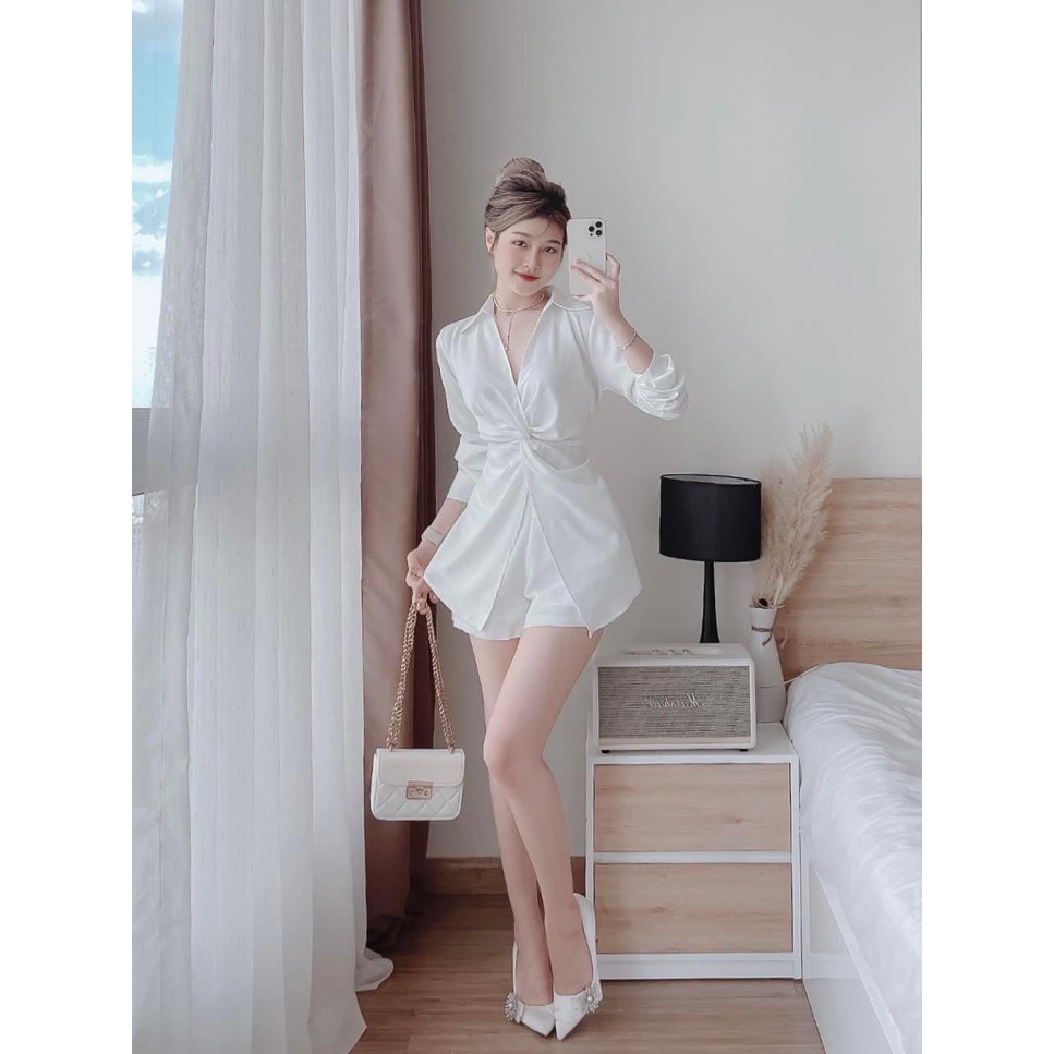[Nhập LAZFASHION32 - giảm 60K] Set Bộ Sơ Mi Nhúm Xoắn Eo SV48